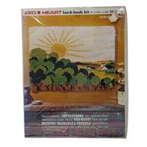 Red Heart Latch Hook Kit by Coats & Clark ~ 20"x27" Country Morning #6612-05 NEW